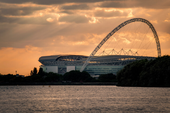 Wembley Stadium at sunset, a great location for summer parties